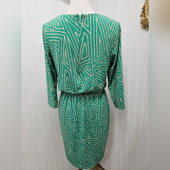 Green Geometric Patterned Dress Jessica Howard 10p - Picture 3 of 4